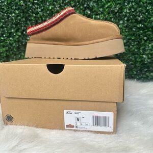 UGG Tazz Brown Slip-On Shoes with Red Accents